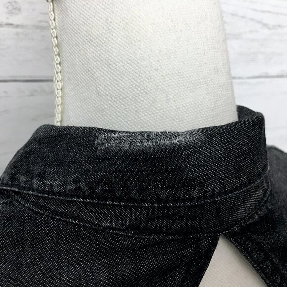 Free People Women's Black Denim & Lace Crop Top Long Sleeves Boho Open Back XS - Picture 6 of 10